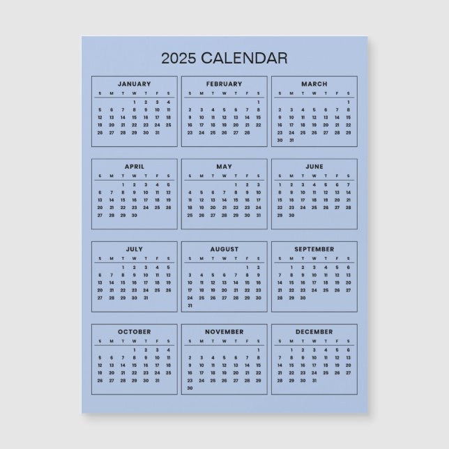 Calendário 2025 Simples E Elegante | Cartão Magnét (Frente)