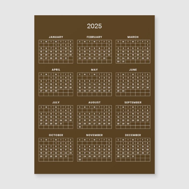 Calendário 2025 Simples E Elegante | Cartão Magnét (Frente)
