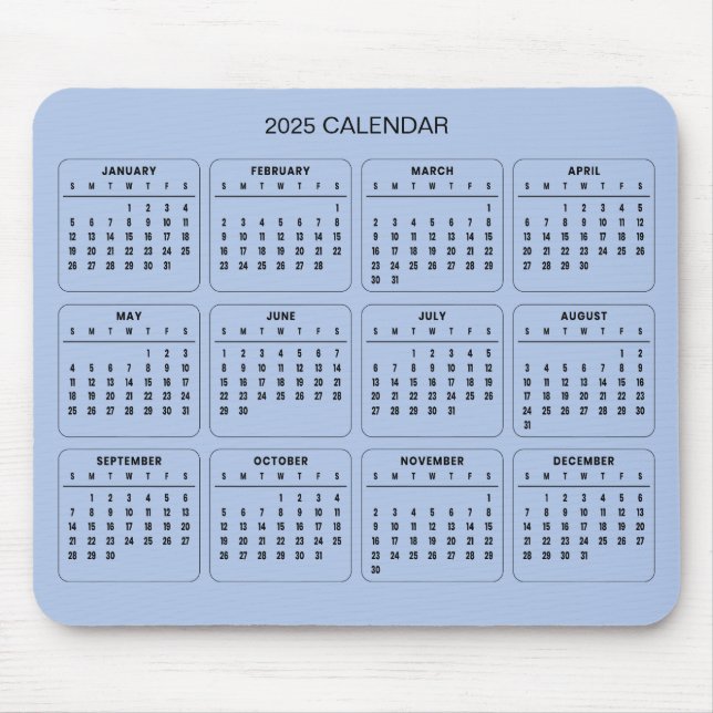 Calendário 2025 Simples E Elegante | Mousepad (Frente)