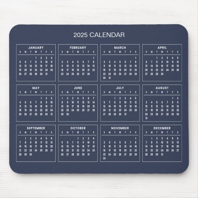 Calendário 2025 Simples E Elegante | Mousepad (Frente)