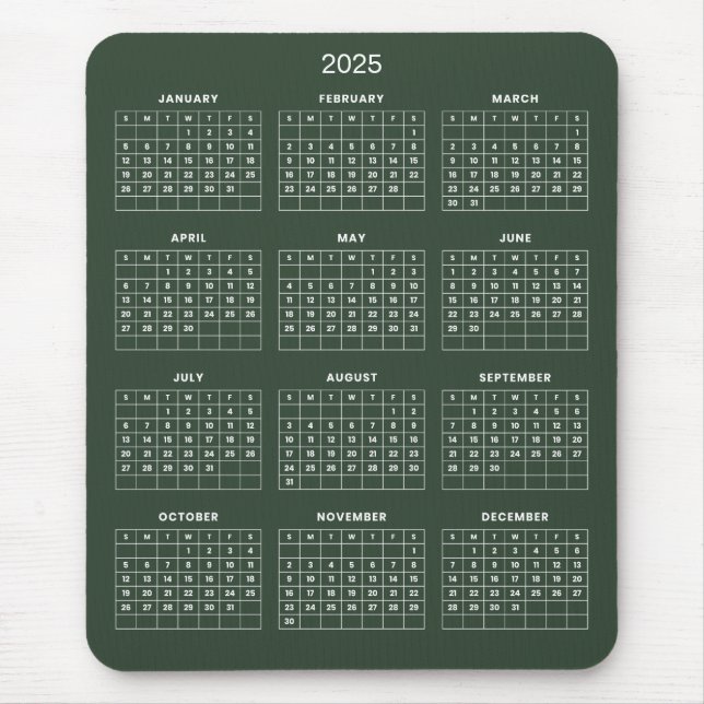 Calendário 2025 Simples E Elegante | Mousepad (Frente)