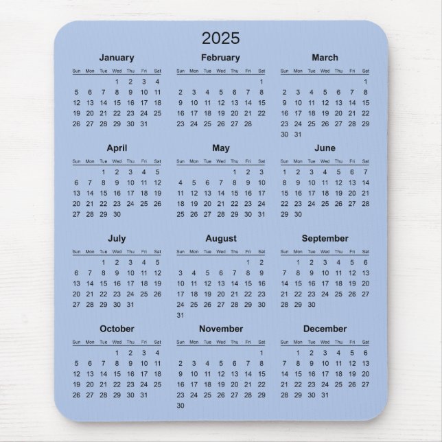Calendário 2025 Simples E Elegante | Mousepad (Frente)