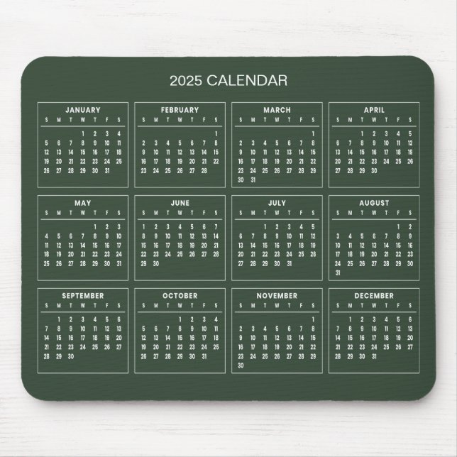 Calendário 2025 Simples E Elegante | Mousepad (Frente)