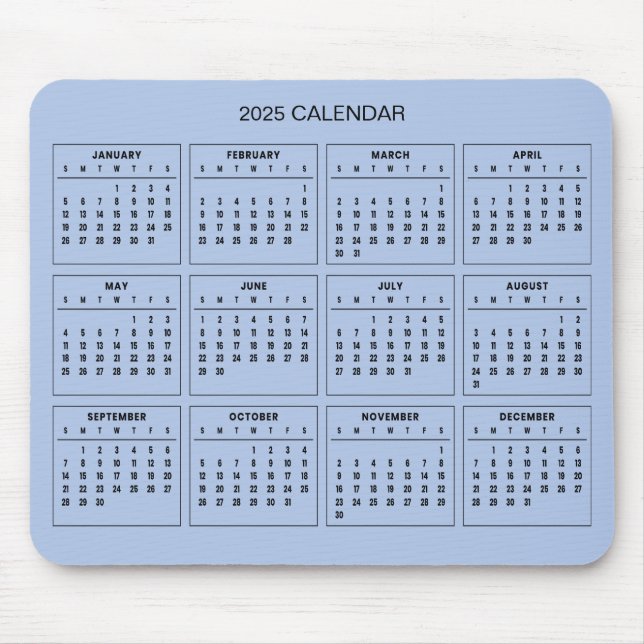 Calendário 2025 Simples E Elegante | Mousepad (Frente)