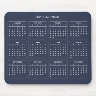 Calendário 2025 Simples E Elegante   Mousepad