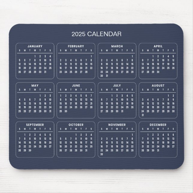 Calendário 2025 Simples E Elegante | Mousepad (Frente)