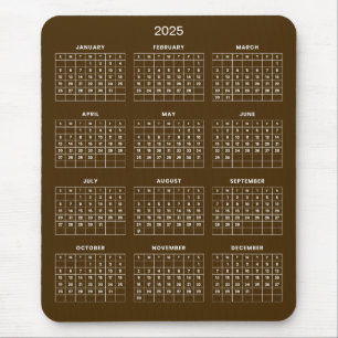 Calendário 2025 Simples E Elegante   Mousepad