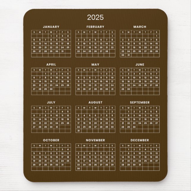 Calendário 2025 Simples E Elegante | Mousepad (Frente)