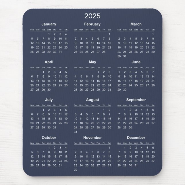 Calendário 2025 Simples E Elegante | Mousepad (Frente)