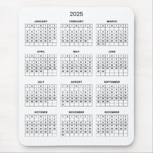 Calendário 2025 Simples E Elegante Mousepad
