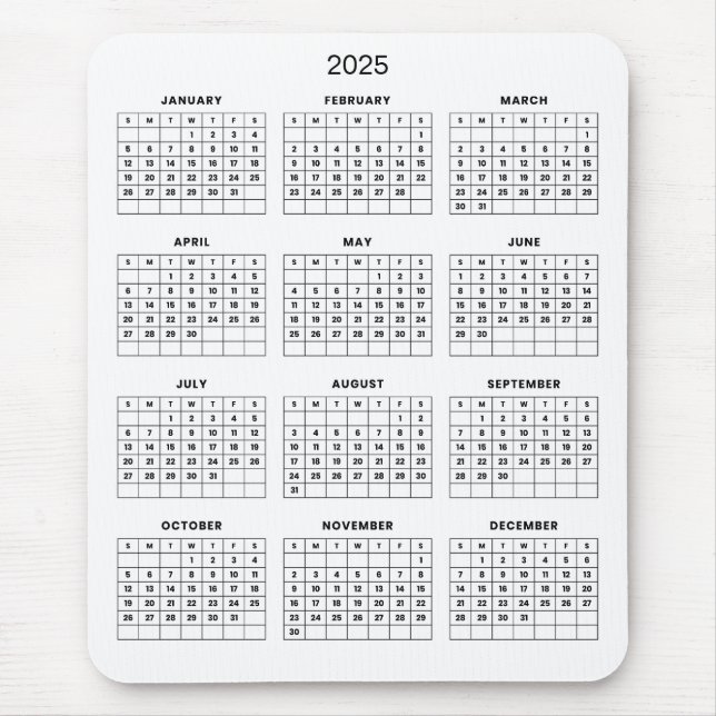 Calendário 2025 Simples E Elegante | Mousepad (Frente)