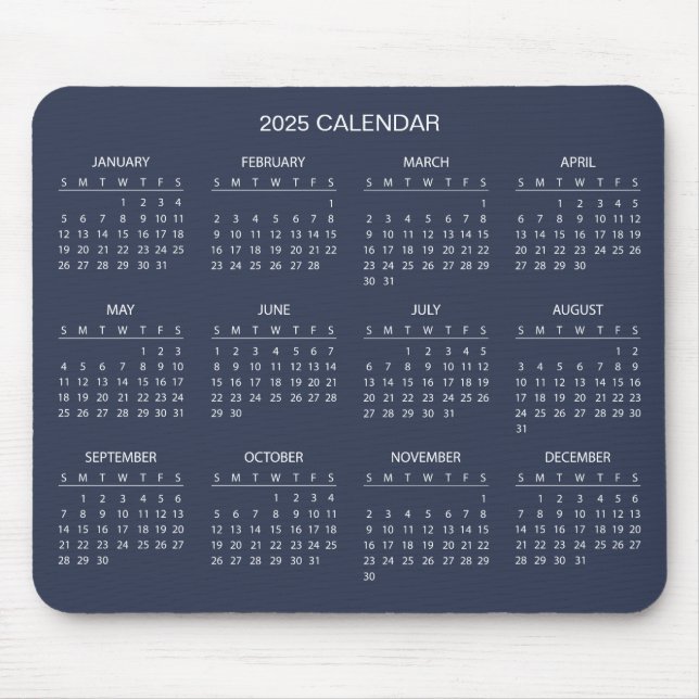 Calendário 2025 Simples E Elegante | Mousepad (Frente)