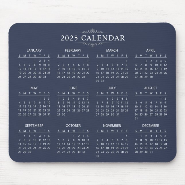 Calendário 2025 Simples E Elegante | Mousepad (Frente)