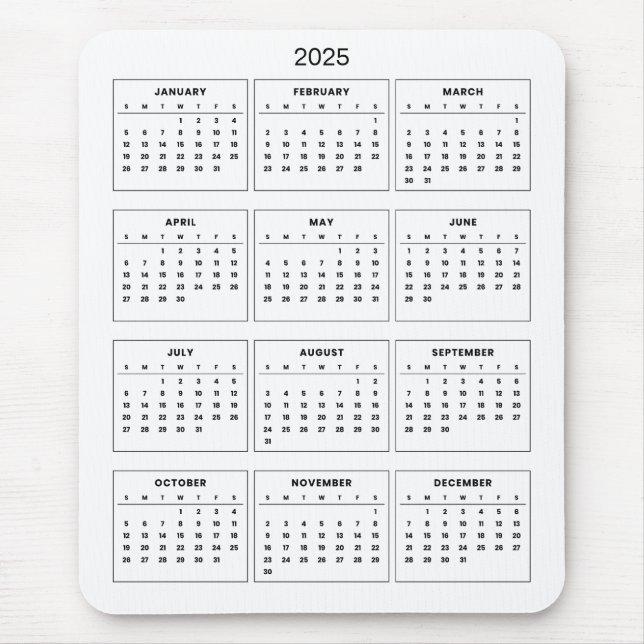 Calendário 2025 Simples E Elegante | Mousepad (Frente)