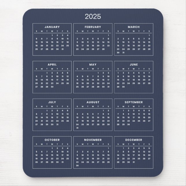 Calendário 2025 Simples E Elegante | Mousepad (Frente)