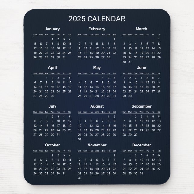 Calendário 2025 Simples E Elegante | Mousepad (Frente)