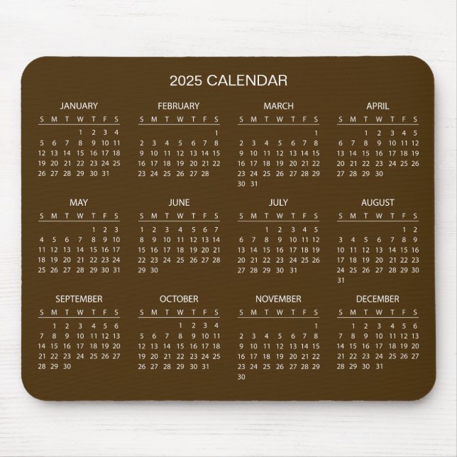 Calendário 2025 Simples E Elegante | Mousepad (Frente)