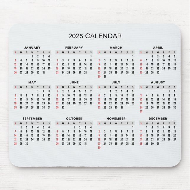 Calendário 2025 Simples E Elegante | Mousepad (Frente)