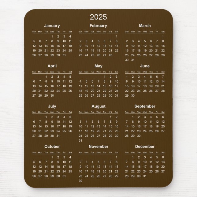 Calendário 2025 Simples E Elegante | Mousepad (Frente)