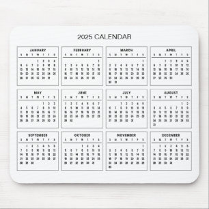 Calendário 2025 Simples E Elegante   Mousepad