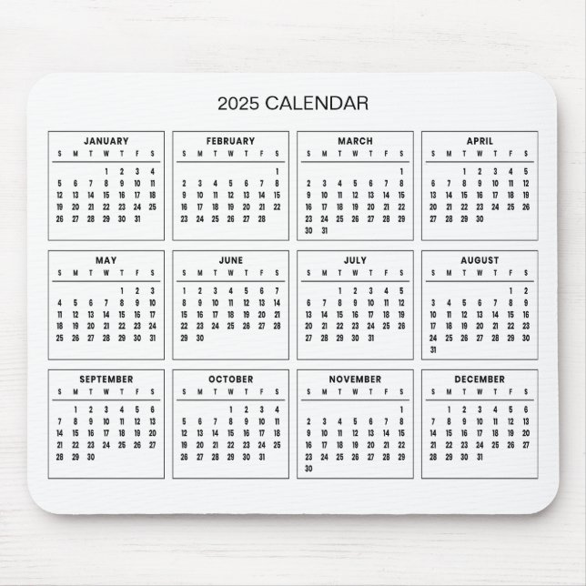 Calendário 2025 Simples E Elegante | Mousepad (Frente)