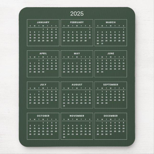 Calendário 2025 Simples E Elegante | Mousepad (Frente)