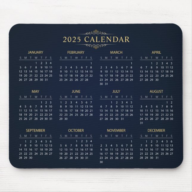 Calendário 2025 Simples E Elegante | Mousepad (Frente)