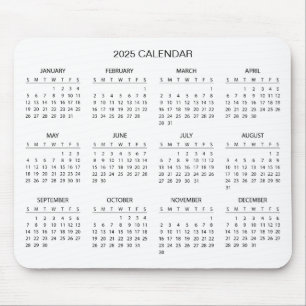 Calendário 2025 Simples E Elegante   Mousepad