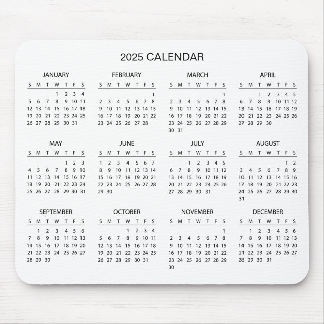 Calendário 2025 Simples E Elegante | Mousepad (Frente)