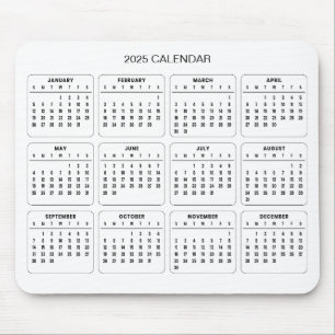 Calendário 2025 Simples E Elegante   Mousepad
