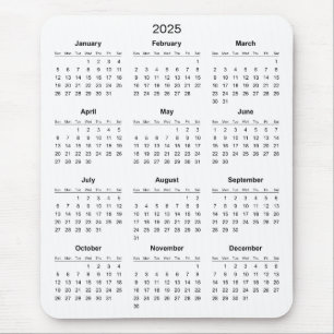 Calendário 2025 Simples E Elegante   Mousepad