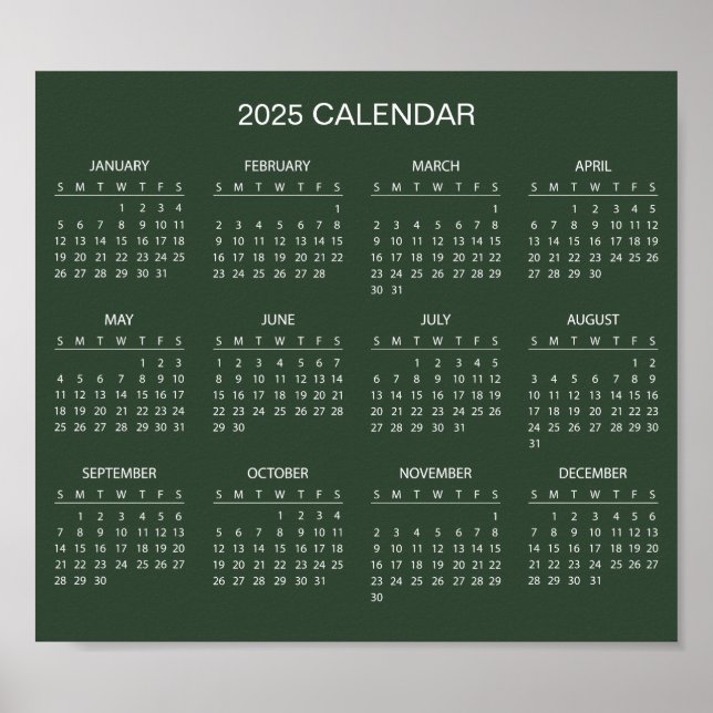 Calendário 2025 Simples E Elegante | Pôster (Frente)