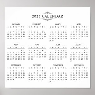 Calendário 2025 Simples E Elegante   Pôster