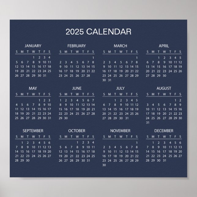Calendário 2025 Simples E Elegante | Pôster (Frente)