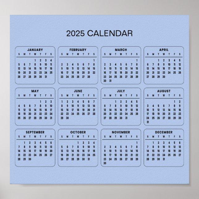 Calendário 2025 Simples E Elegante | Pôster (Frente)