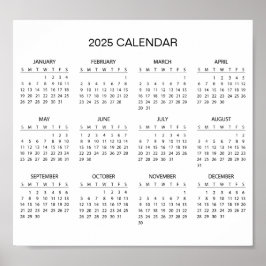 Calendário 2025 Simples E Elegante | Pôster