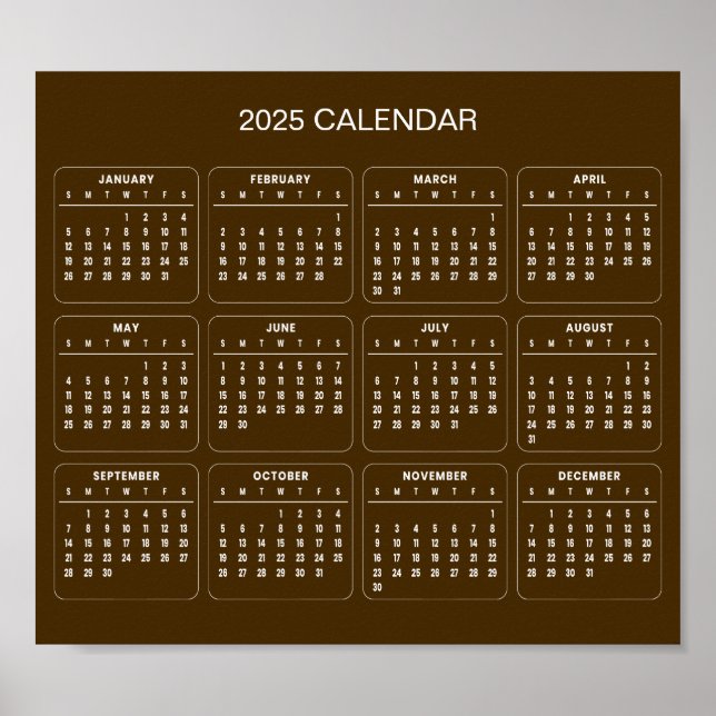Calendário 2025 Simples E Elegante | Pôster (Frente)