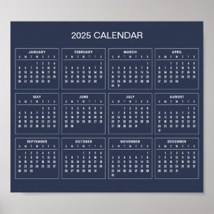 Calendário 2025 Simples E Elegante   Pôster