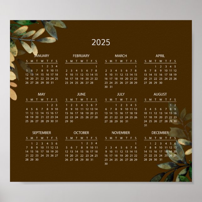 Calendário 2025 Simples E Elegante | Pôster (Frente)
