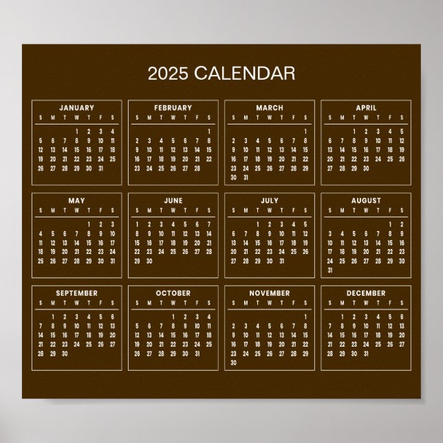 Calendário 2025 Simples E Elegante | Pôster (Frente)