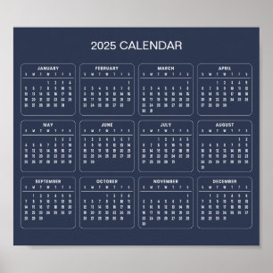 Calendário 2025 Simples E Elegante   Pôster