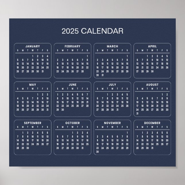 Calendário 2025 Simples E Elegante | Pôster (Frente)