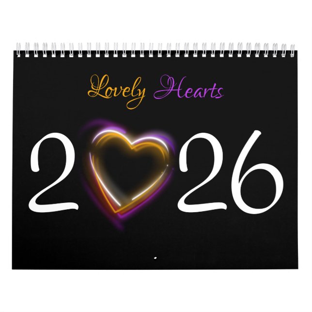 Calendário 2026 | 12 Lindos Corações Românticos (Capa)