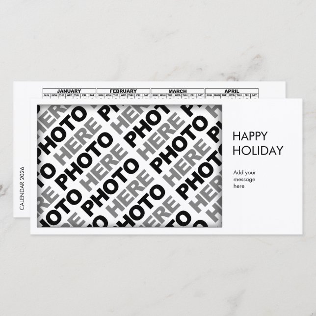 Calendário 2026 Adicionar 1 Cartão Simples de Foto (Frente/Verso)