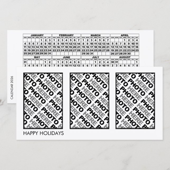 Calendário 2026 Adicionar 3 Cartão de Fotografias (Frente/Verso)
