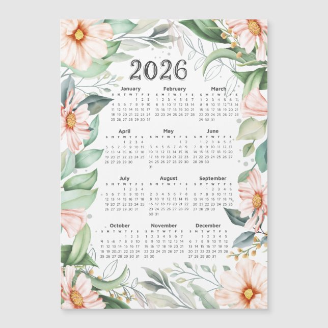 Calendário 2026 Aquarela Eucalyptus Orange Floral (Frente)