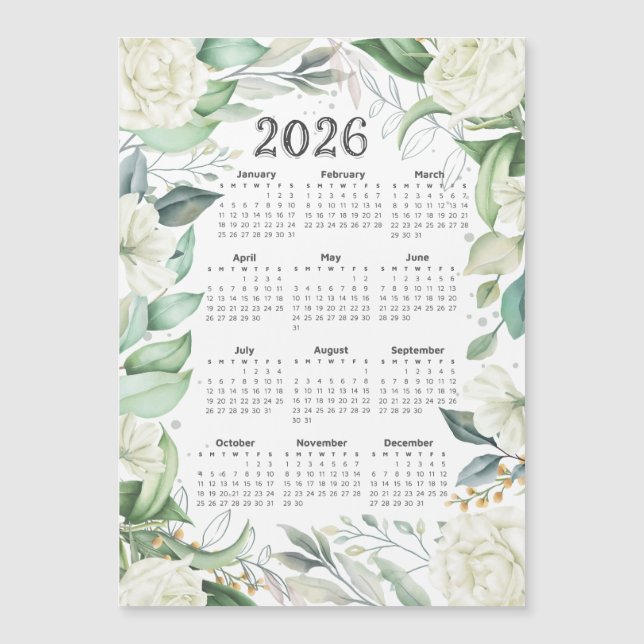 Calendário 2026 Aquarela Eucalyptus White Floral (Frente)