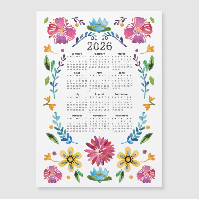 Calendário 2026 Arte Folclórica Mexicana Tradicion (Frente)