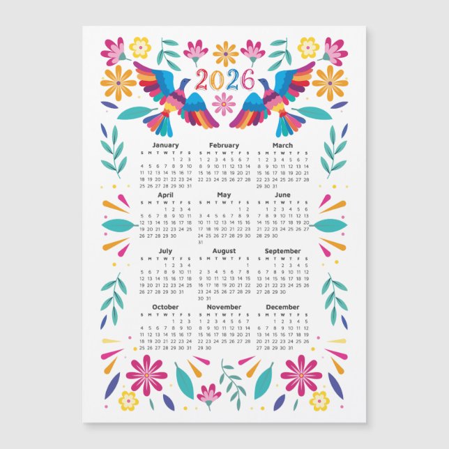 Calendário 2026 Aves e Flores De Otomi Voadoras Me (Frente)