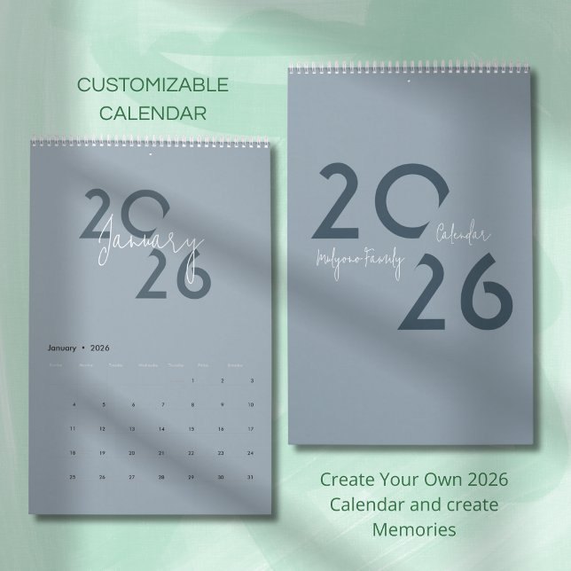 Calendário 2026 Azul Simples Elegante (Criador carregado)